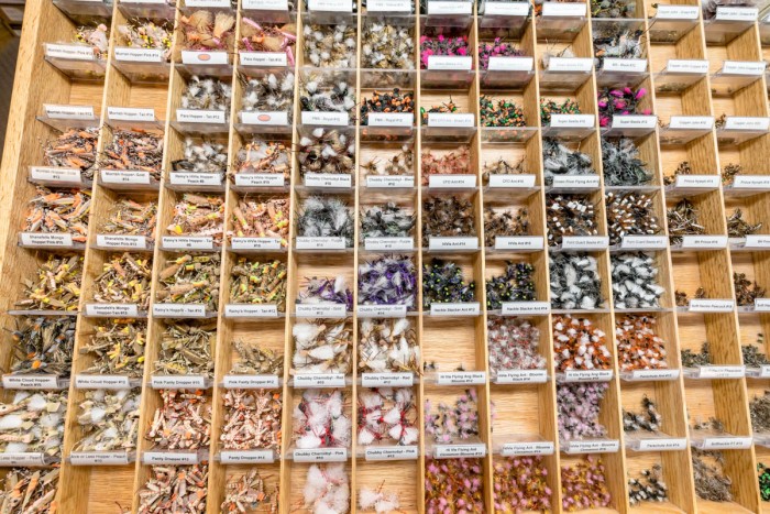 Fly Bins at a Fly Shop